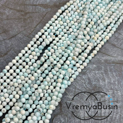 Ларимар, мелкие бусины с микроогранкой, шарик 4 мм  (нить, ок. 40 см.)