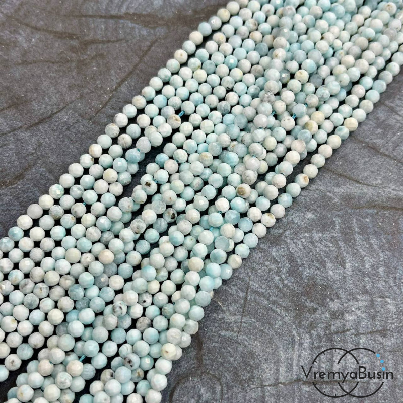 Ларимар, мелкие бусины с микроогранкой, шарик 4 мм  (нить, ок. 40 см.)