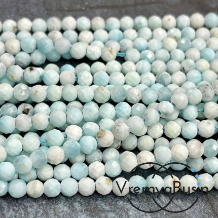 Ларимар, мелкие бусины с микроогранкой, шарик 4 мм  (нить, ок. 40 см.)