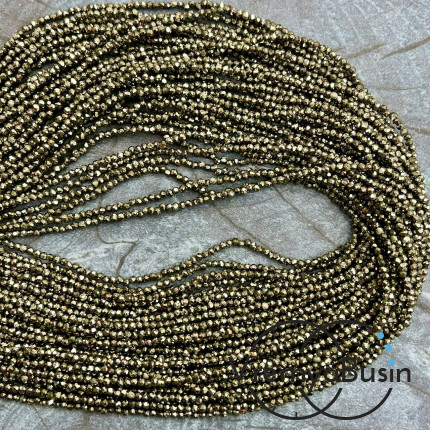 Пирит, мелкие бусины с микроогранкой, шарик 2 мм  (нить, ок. 40 см.)