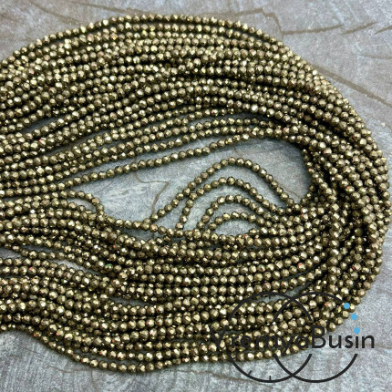 Пирит, мелкие бусины с микроогранкой, шарик 2.5 мм  (нить, ок. 40 см.)