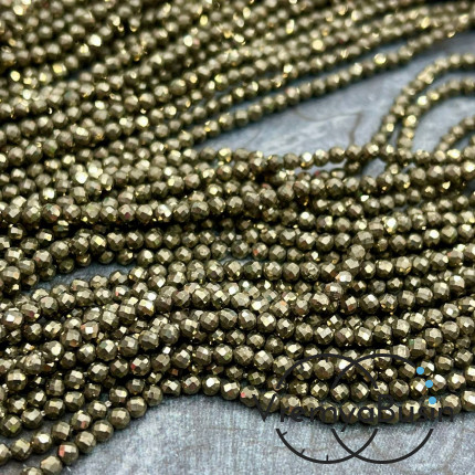 Пирит, мелкие бусины с микроогранкой, шарик 2.5 мм  (нить, ок. 40 см.)