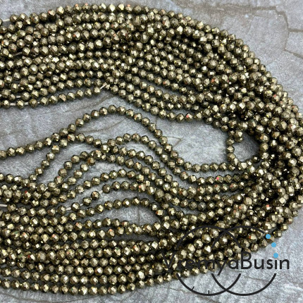 Пирит, мелкие бусины с микроогранкой, шарик 3 мм  (нить, ок. 40 см.)