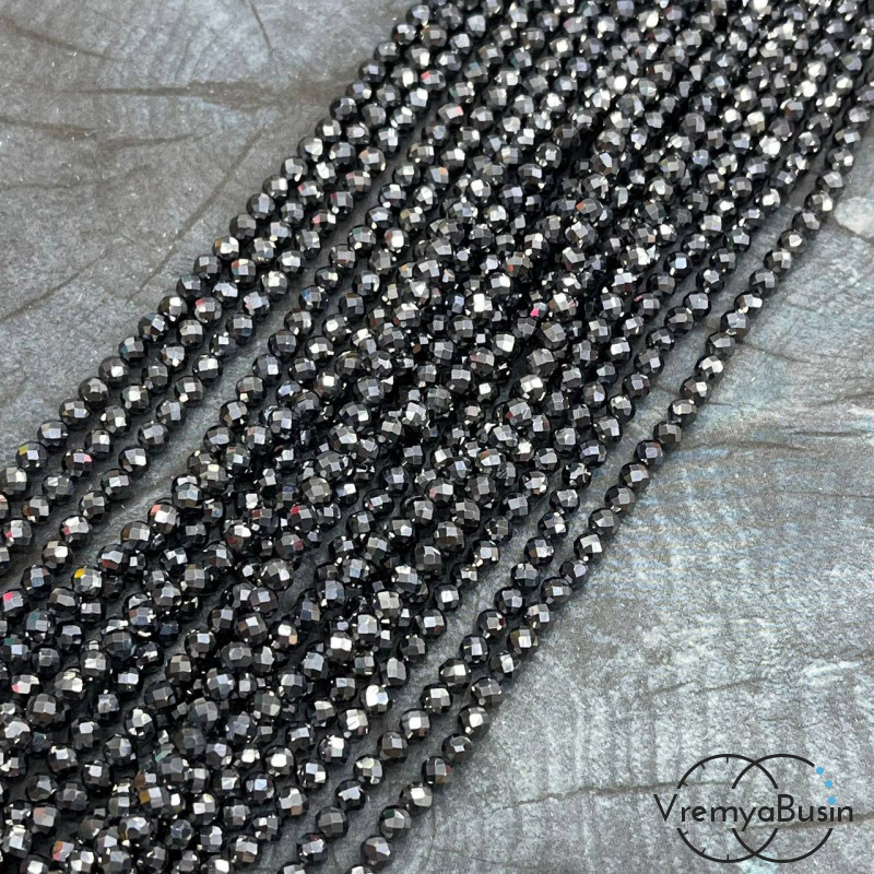 Марказит, мелкие бусины с микроогранкой, шарик 4 мм  (нить, ок. 40 см.)