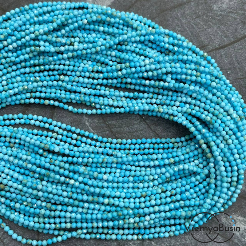 Турквенит (говлит), мелкие бусины с микроогранкой, шарик 2 мм  (нить, ок. 40 см.)
