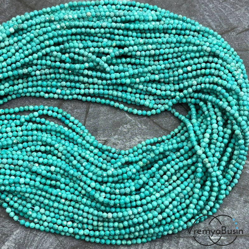 Турквенит (говлит), мелкие бусины с микроогранкой, шарик 2 мм  (нить, ок. 40 см.)