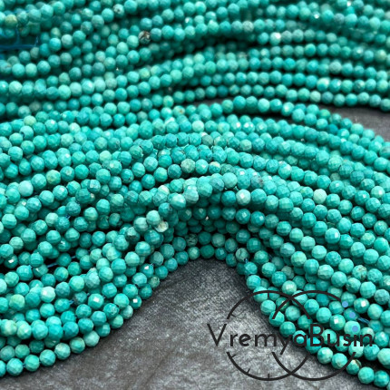 Турквенит (говлит), мелкие бусины с микроогранкой, шарик 2 мм  (нить, ок. 40 см.)