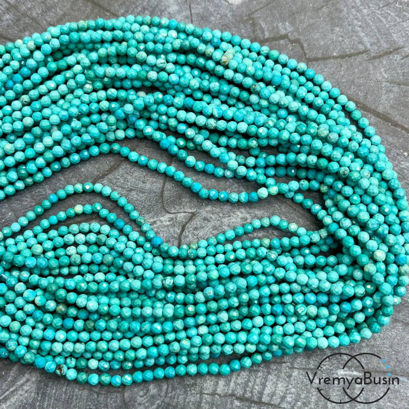 Турквенит (говлит), мелкие бусины с микроогранкой, шарик 3 мм  (нить, ок. 40 см.)