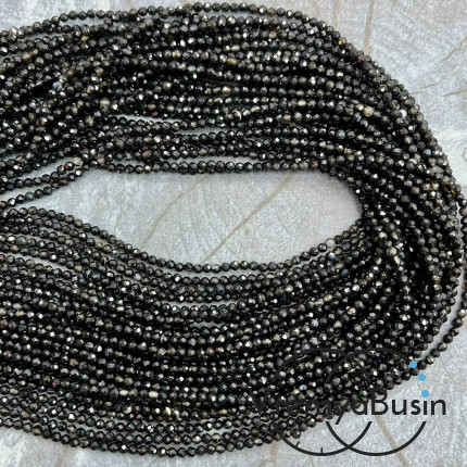 Агат черный, мелкие бусины с микроогранкой, шарик 2 мм  (нить, ок. 40 см.)