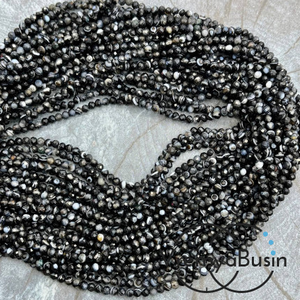 Агат черный, мелкие бусины с микроогранкой, шарик 3 мм  (нить, ок. 40 см.)