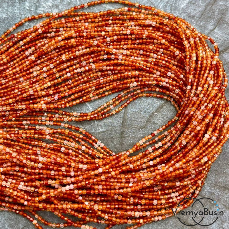 Сердолик, мелкие бусины с микроогранкой, шарик 2 мм  (нить, ок. 40 см.)