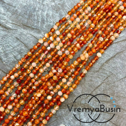 Сердолик, мелкие бусины с микроогранкой, шарик 4 мм  (нить, ок. 40 см.)