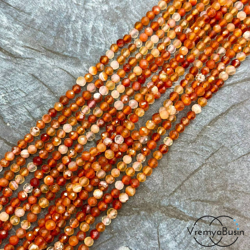 Сердолик, мелкие бусины с микроогранкой, шарик 4 мм  (нить, ок. 40 см.)