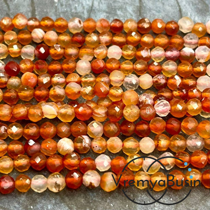 Сердолик, мелкие бусины с микроогранкой, шарик 4 мм  (нить, ок. 40 см.)