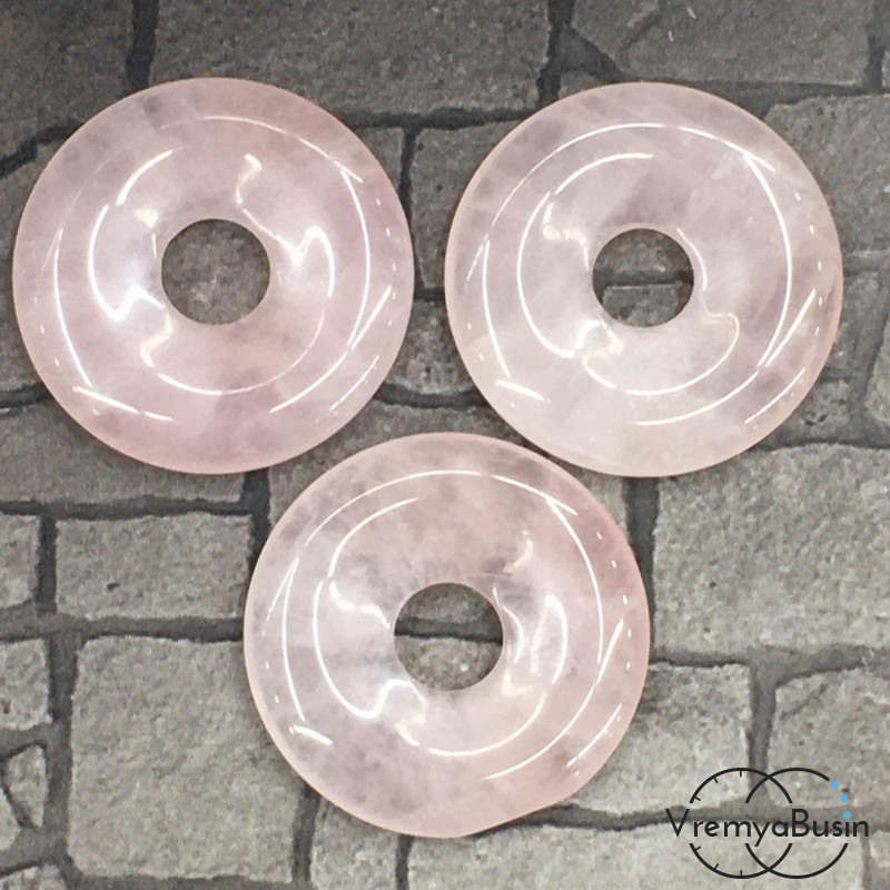 Розовый кварц. Кулон из камня пончик, бублик 30 мм (1 шт.)