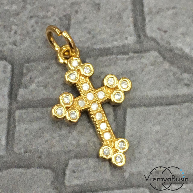 Подвеска с фианитами, латунь с позолотой (1 шт.)