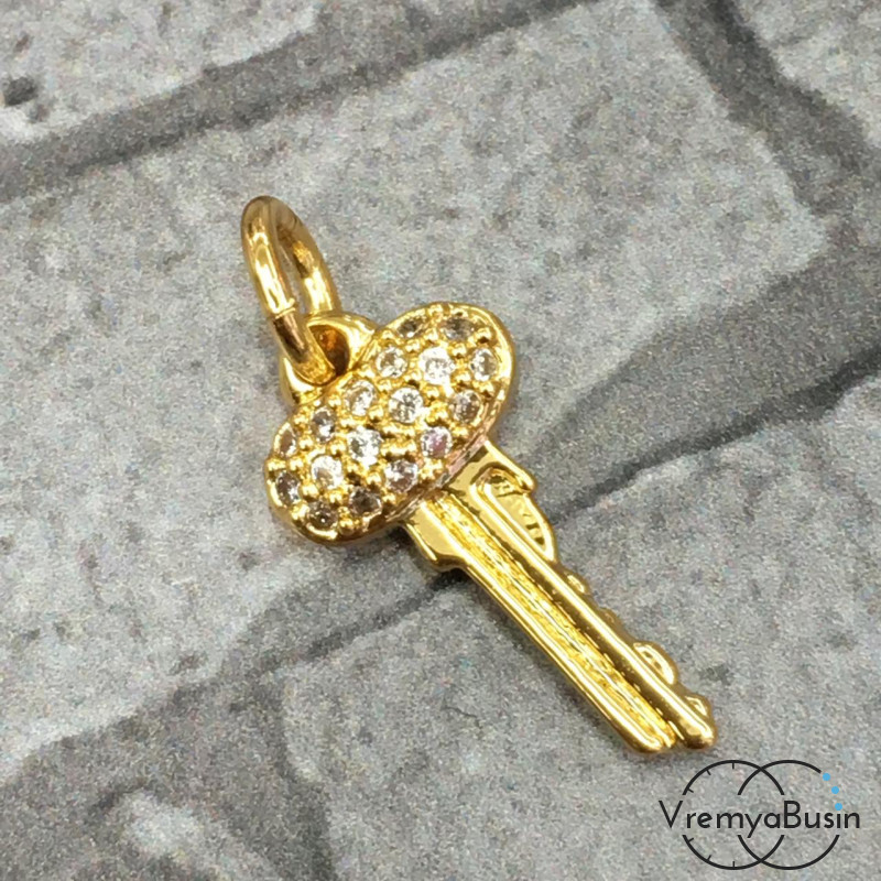 Подвеска с фианитами, латунь с позолотой (1 шт.)