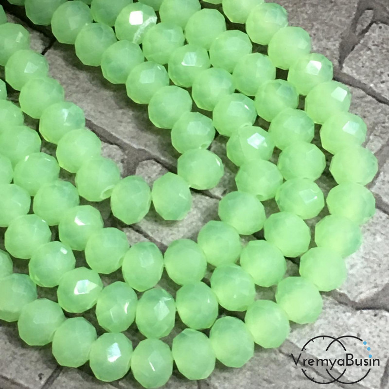 Бусины-рондели из граненого стекла, цв. Мятный матовый, размер 8 мм  (нить, ок. 65  шт.)