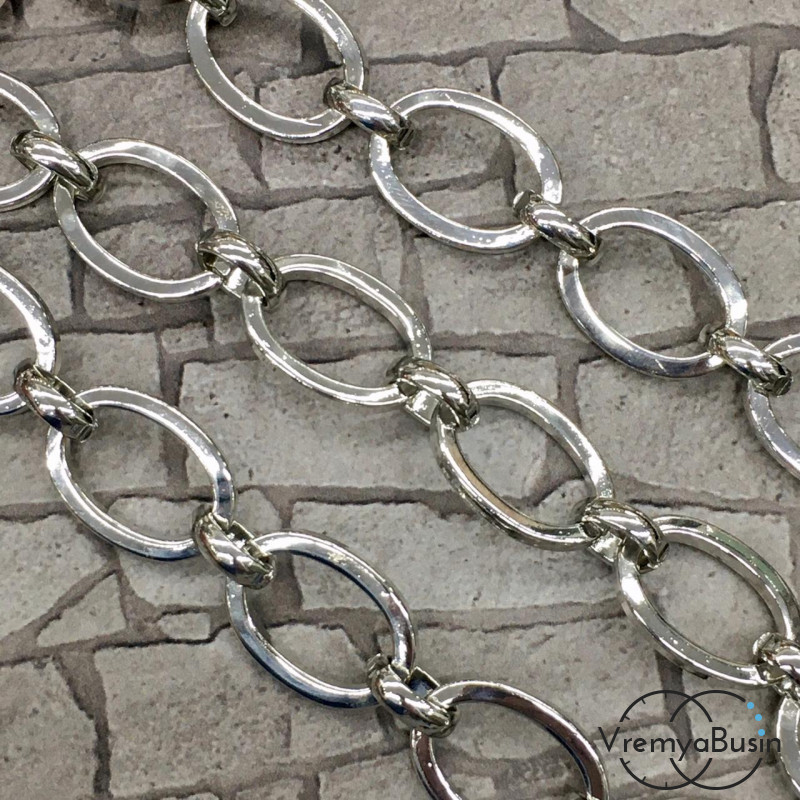 Цепочка металлическая крупная, латунь с родиевым покрытием (1/2 м.)