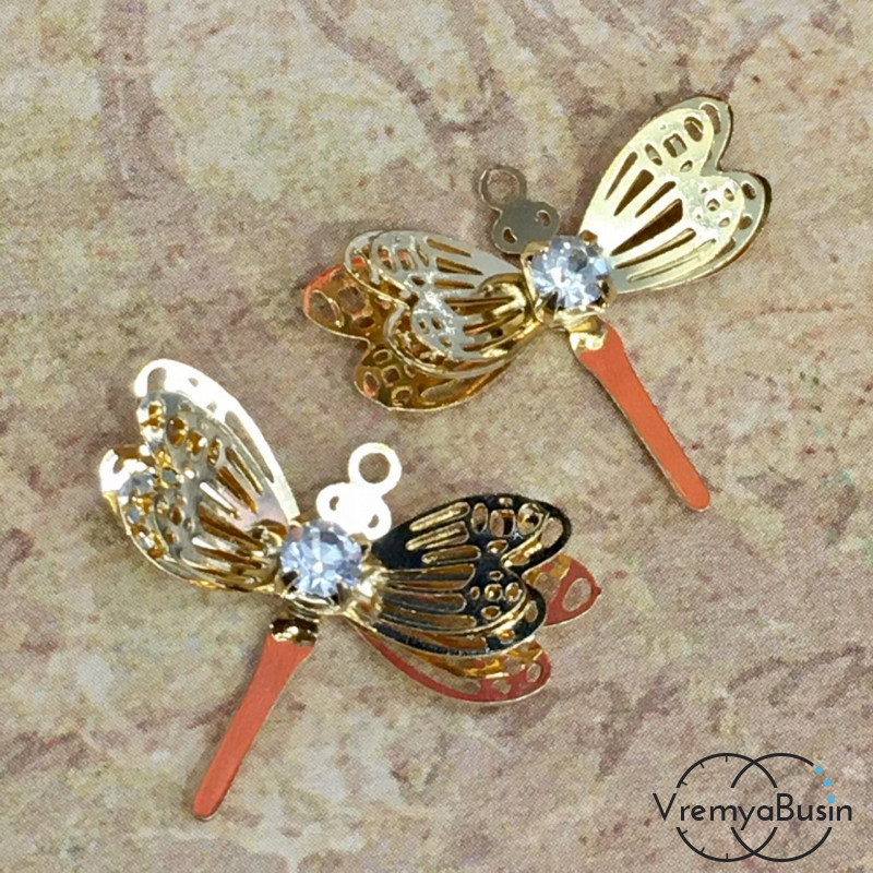 Подвеска "Стрекоза", латунь с позолотой (1 шт.)