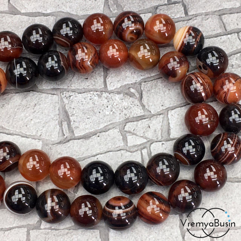 Агат тонированный, гладкий шарик 12 мм, цв. тёмный шоколад  (1/2 нити, ок. 16 шт.)