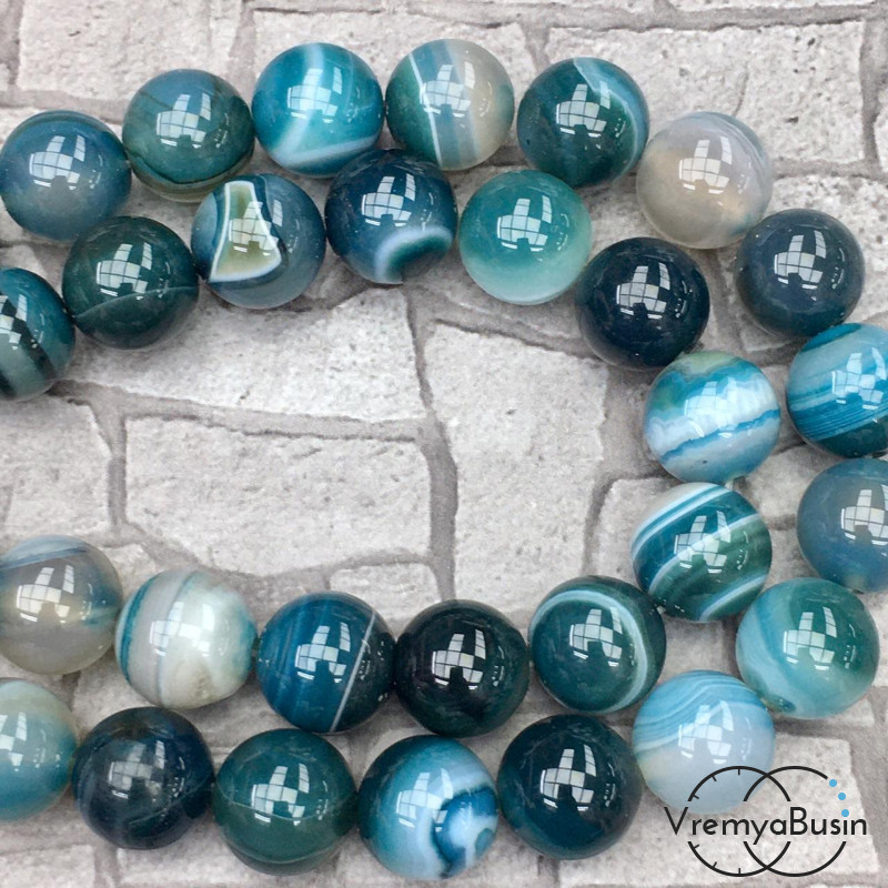 Агат тонированный, гладкий шарик 12 мм, цв. бирюзовый  (1/2 нити, ок. 16 шт.)