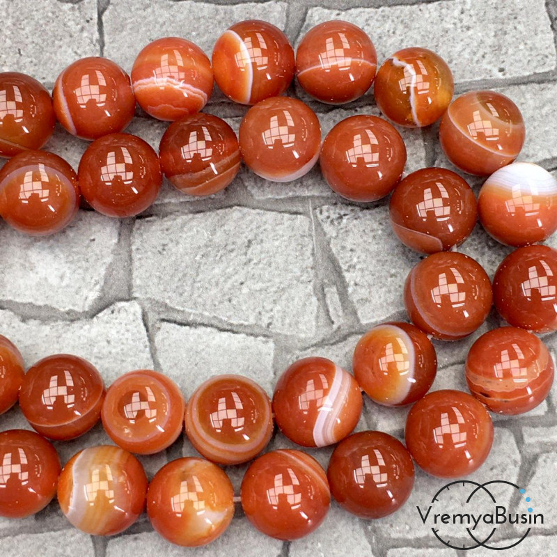 Агат тонированный, гладкий шарик 12 мм, цв. карамельный (1/2 нити, ок. 16 шт.)