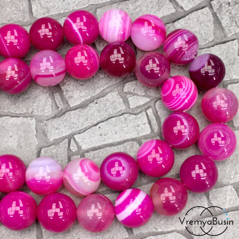Агат тонированный, гладкий шарик 12 мм, цв. фуксия  (1/2 нити, ок. 16 шт.)