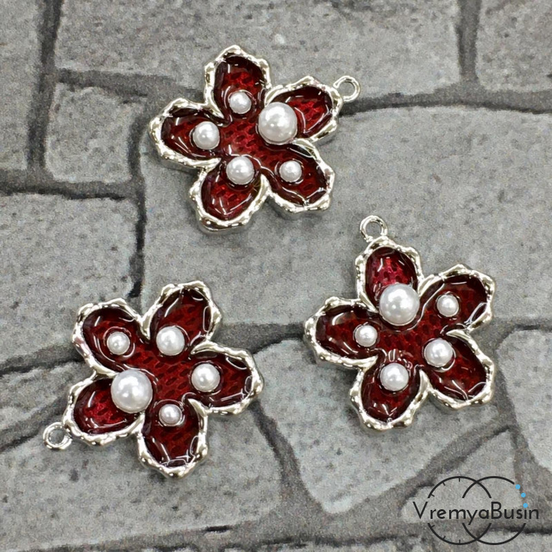 Подвеска с эмалью "Цветочек", цв. красный в серебре  (1 шт.)
