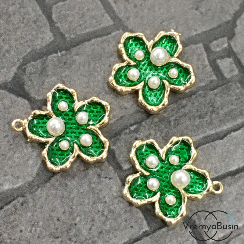 Подвеска с эмалью "Цветочек", цв. зелёный в золоте  (1 шт.)