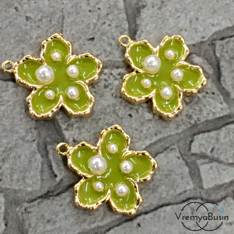 Подвеска с эмалью "Цветочек", цв. салатовый в золоте  (1 шт.)