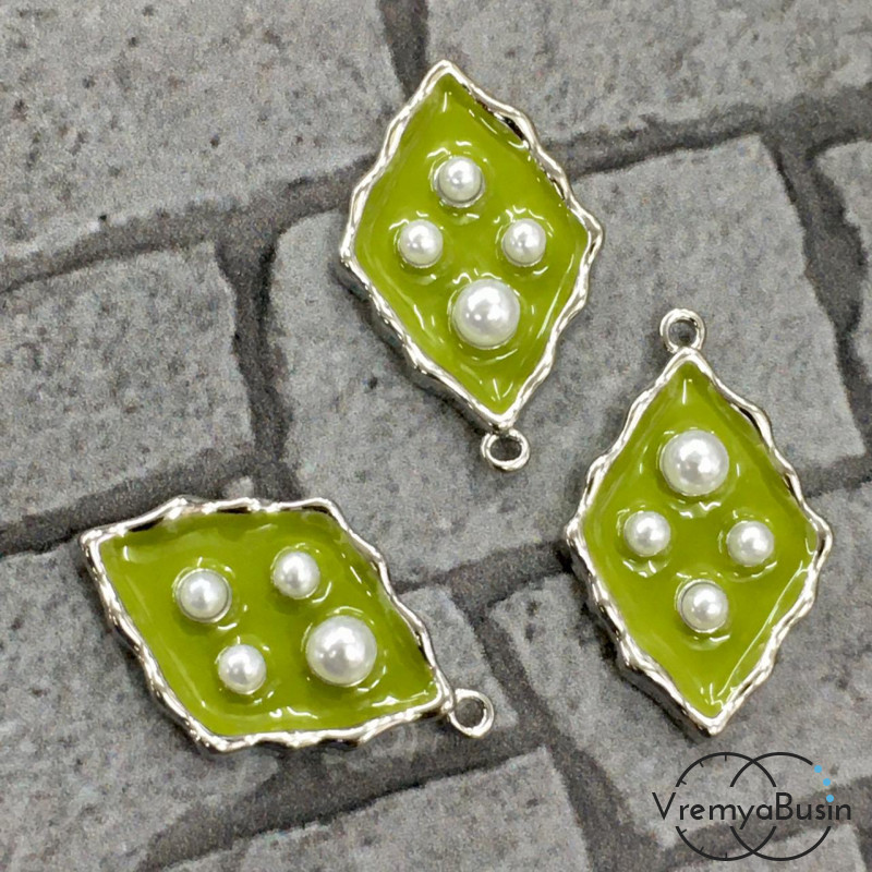 Подвеска с эмалью "Листик", цв. салатовый в серебре  (1 шт.)