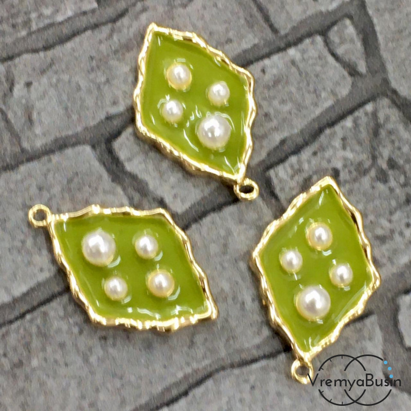 Подвеска с эмалью "Листик", цв. салатовый в золоте (1 шт.)