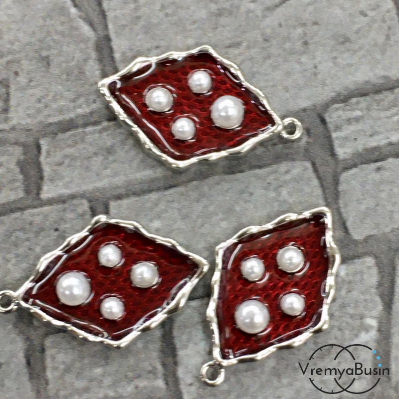 Подвеска с эмалью "Листик", цв. красный в серебре  (1 шт.)