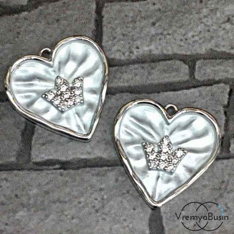 Подвеска с эмалью "Сердце", цв. перламутрово-белый в серебре (1 шт.)