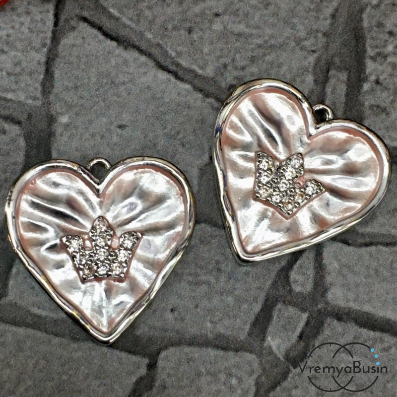 Подвеска с эмалью "Сердце", цв. перламутрово-розовый в серебре (1 шт.)