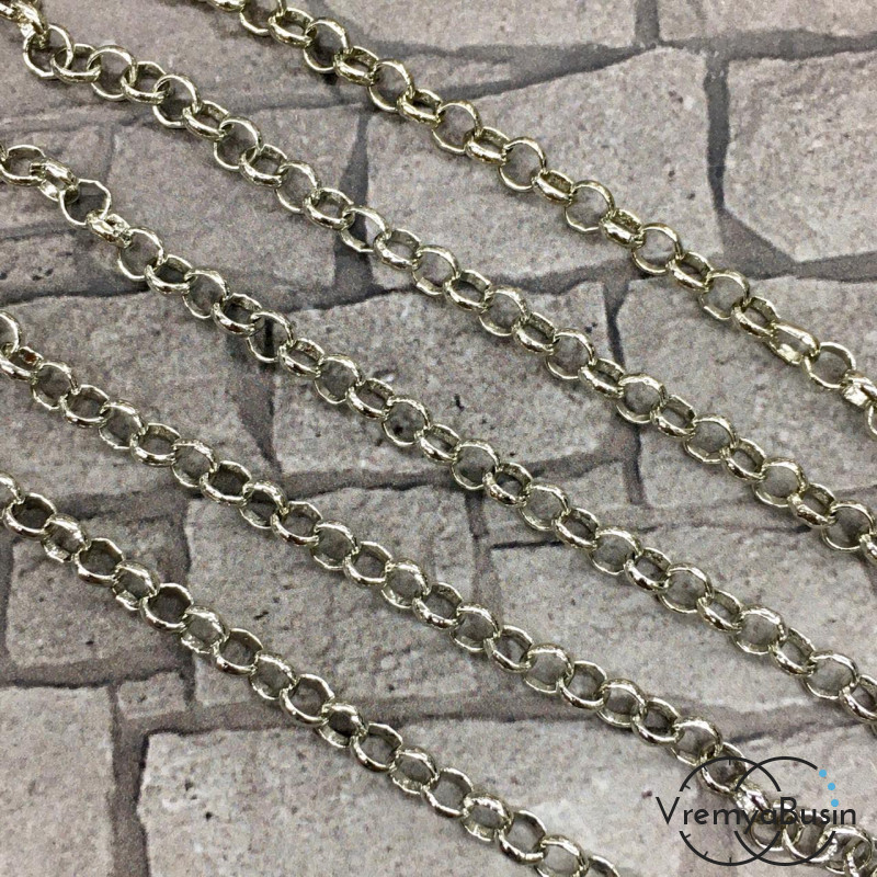 Цепочка металлическая в асс., ок. 4 мм, латунь с родиевым покрытием (1 м.)