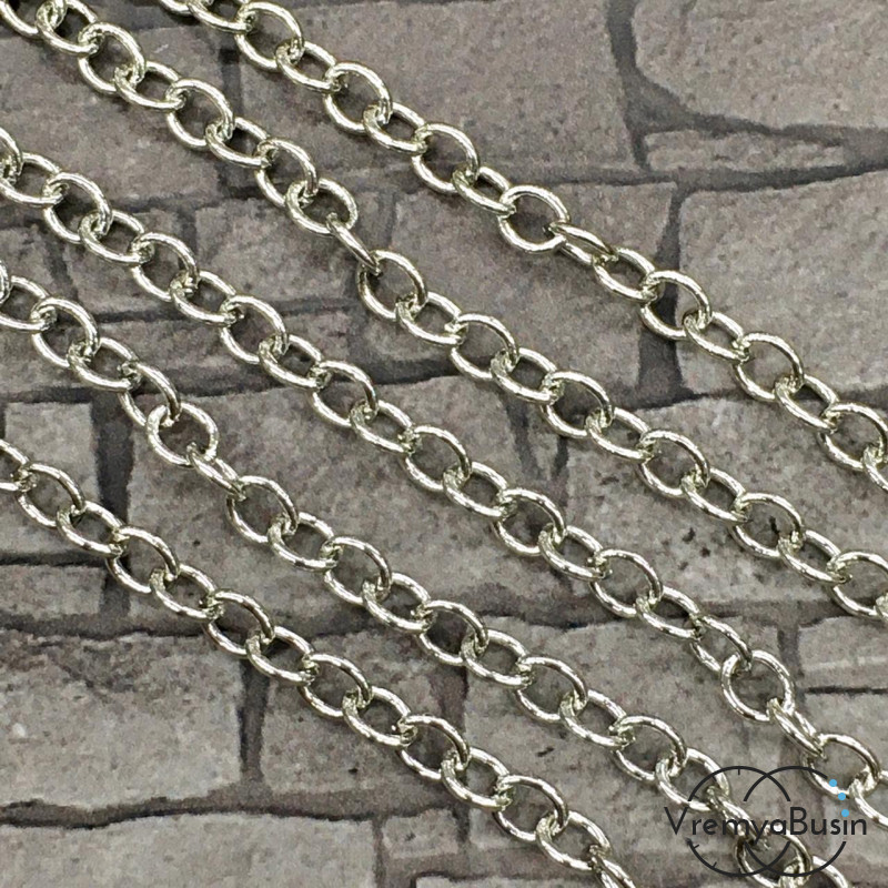 Цепочка металлическая в асс., 4х5 мм, латунь с родиевым покрытием (1 м.)