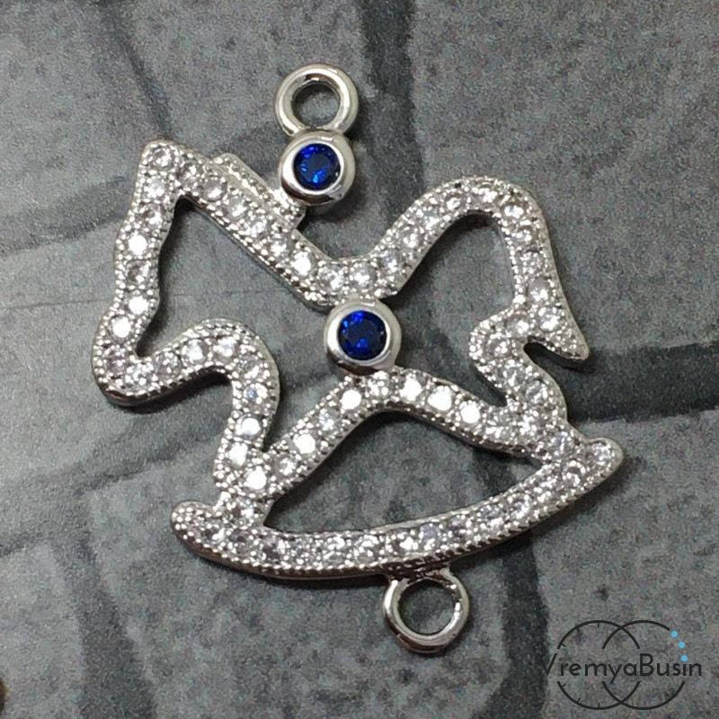 Коннектор с фианитами, латунь с родиевым покрытием (1 шт.)