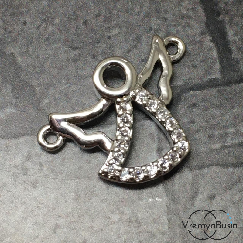 Коннектор с фианитами "Ангел", латунь с родиевым покрытием (1 шт.)