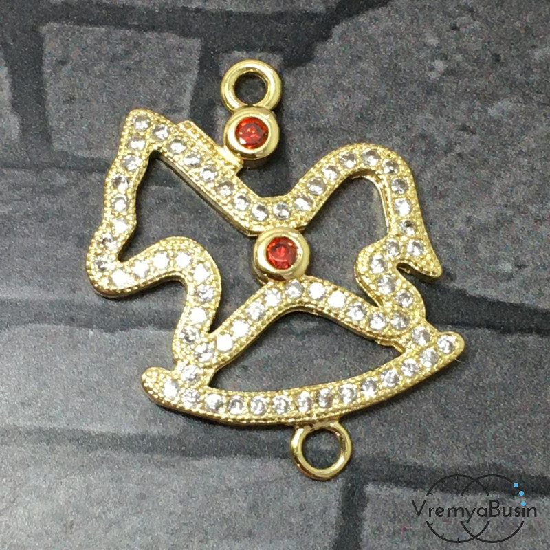 Коннектор с фианитами, латунь с позолотой (1 шт.)