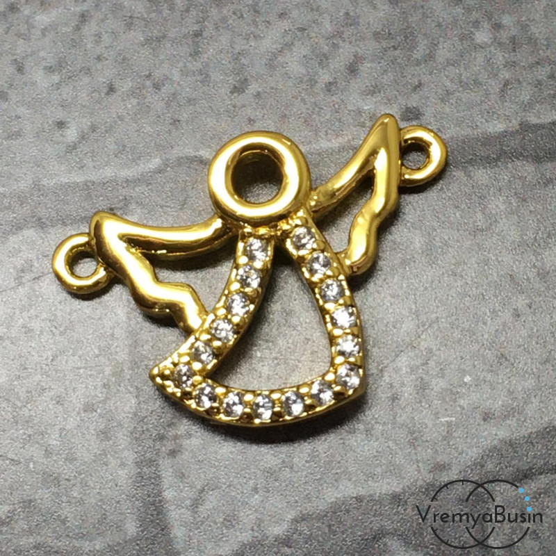 Коннектор с фианитами "Ангел", латунь с позолотой (1 шт.)