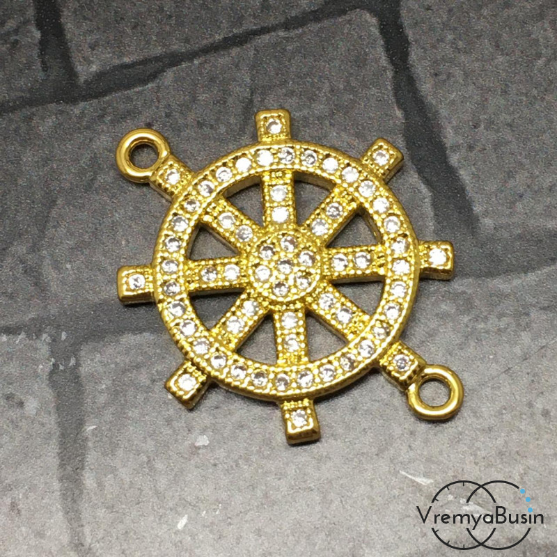 Коннектор с фианитами, латунь с позолотой (1 шт.)