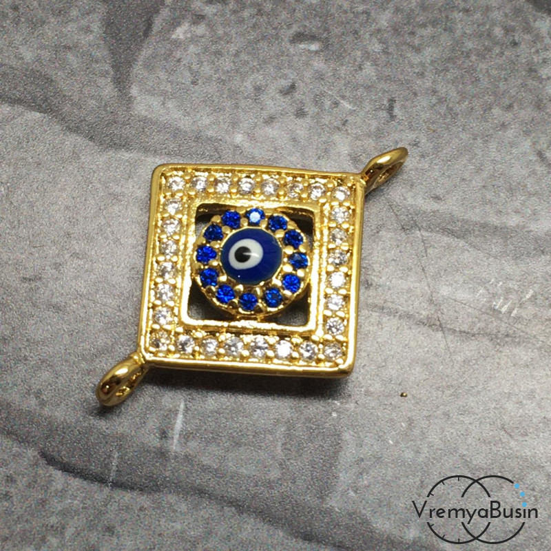 Коннектор с фианитами, латунь с позолотой (1 шт.)