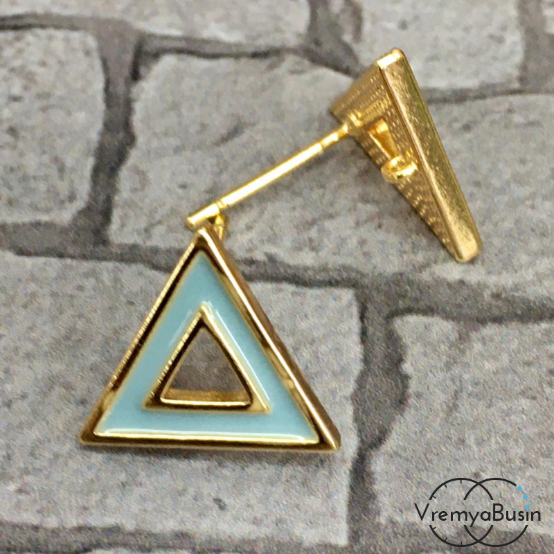 Швензы-гвоздики с эмалью цв. небесный, латунь с позолотой  (1 пара)