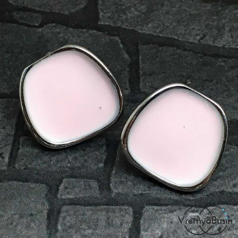 Швензы-гвоздики с эмалью цв. розовый, латунь с родиевым покрытием (1 пара)