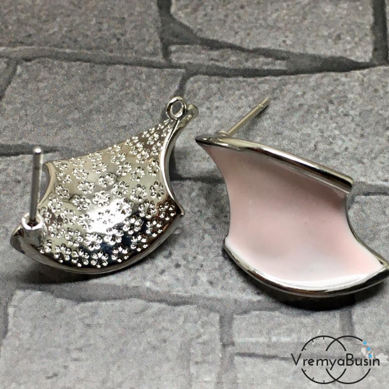 Швензы-гвоздики с эмалью цв. розовый, латунь с родиевым покрытием (1 пара)