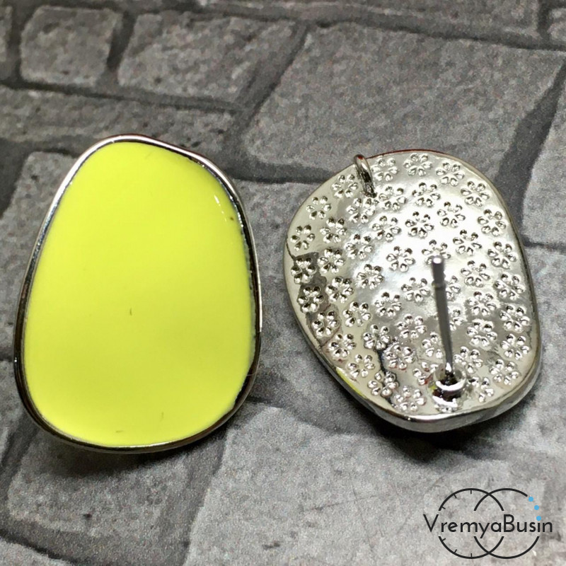 Швензы-гвоздики с эмалью цв. жёлтый, латунь с родиевым покрытием (1 пара)