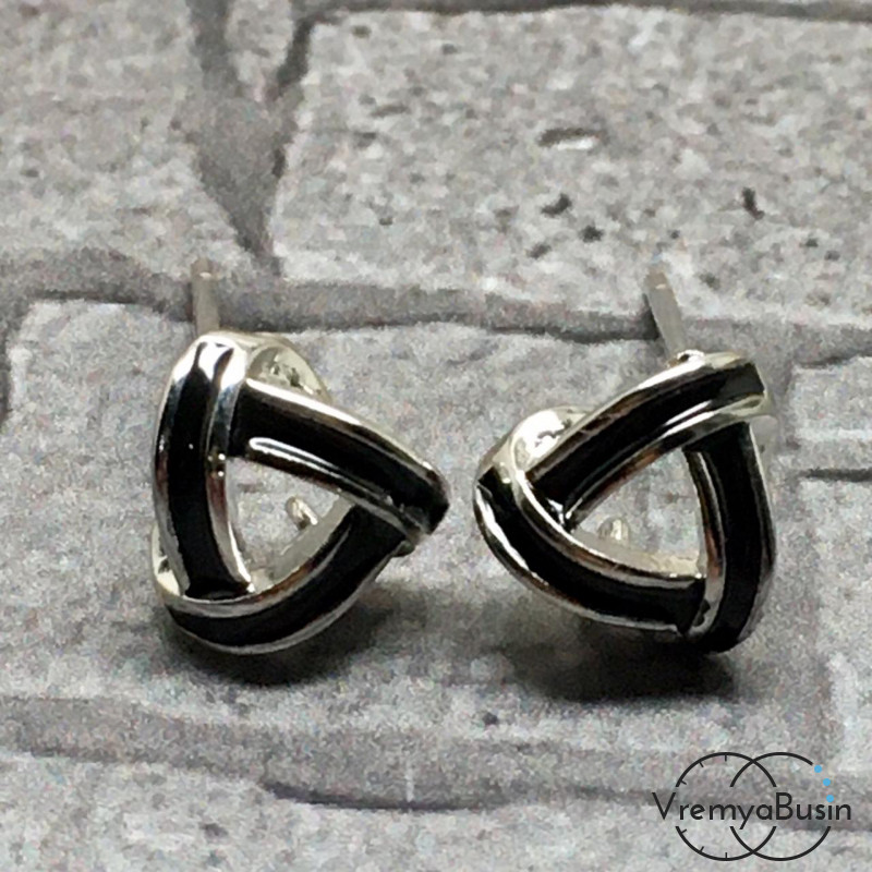 Швензы-гвоздики с эмалью цв. чёрный, латунь с родиевым покрытием (1 пара)