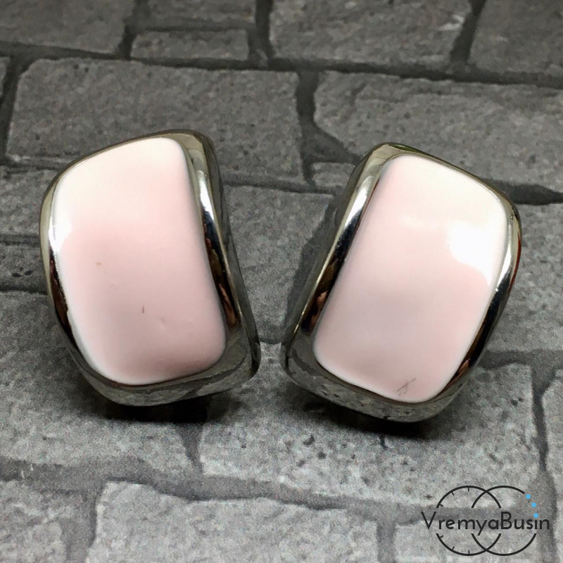 Швензы-гвоздики с эмалью цв. розовый, латунь с родиевым покрытием (1 пара)